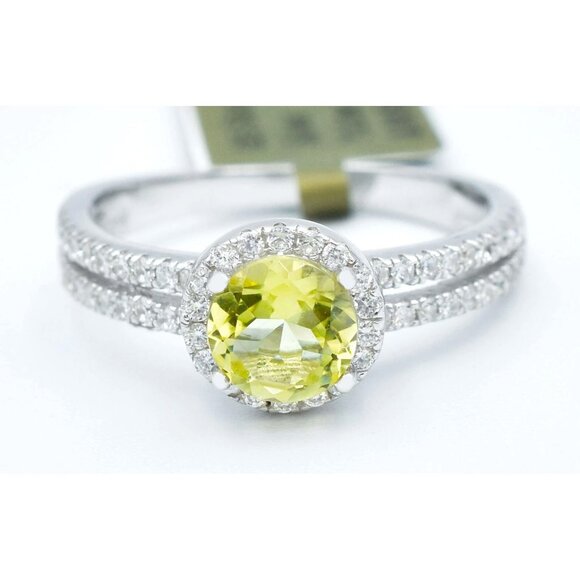 Genuine 0.95 Cts Peridot & White Sapphire Ring .925 Sterling Silver - Picture 1 of 6